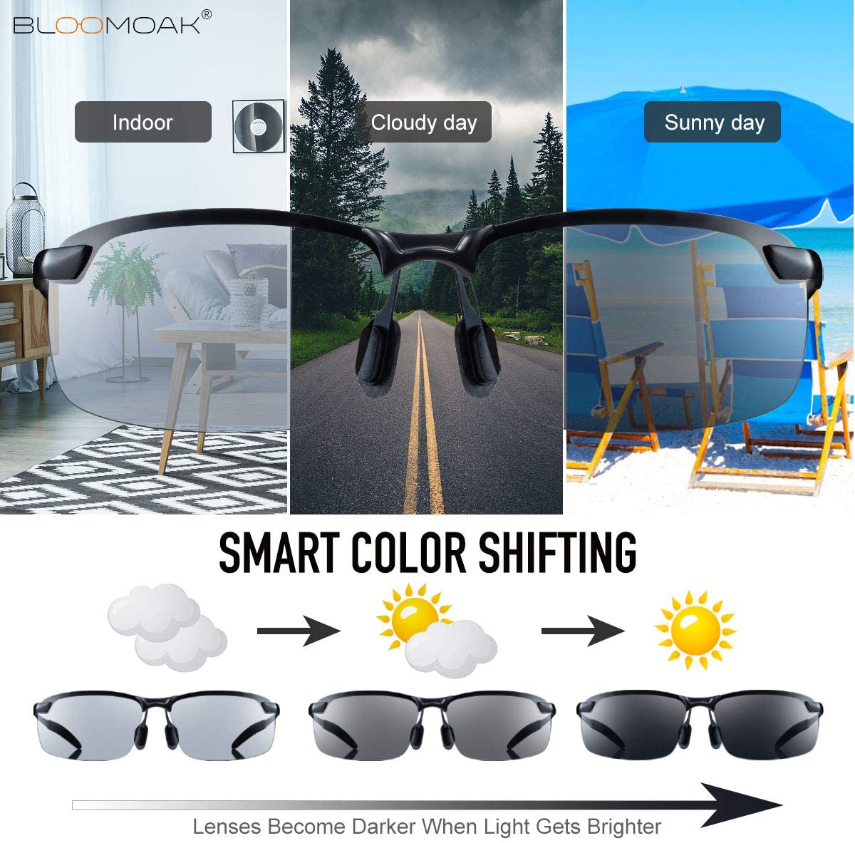 Bloomoak Photochromic Driving Sunglasses Photochromism Polarization UV400