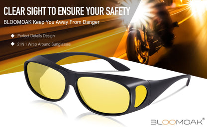 Bloomoak Polarized Night Driving Over Glasses, Polarized Wrap Around Over Eyewear - Bloomoak